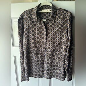 VINTAGE La Chine Classic Elegant Button Down Shirt Gold and Blue, Women’s Sz 10